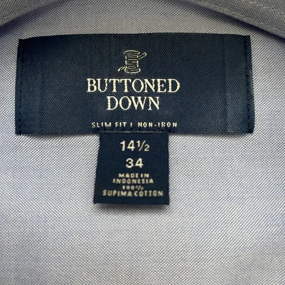 Light Blue Buttoned Down men's dress shirt size slim fit non-iron 14.5 / 34 - Picture 6 of 6